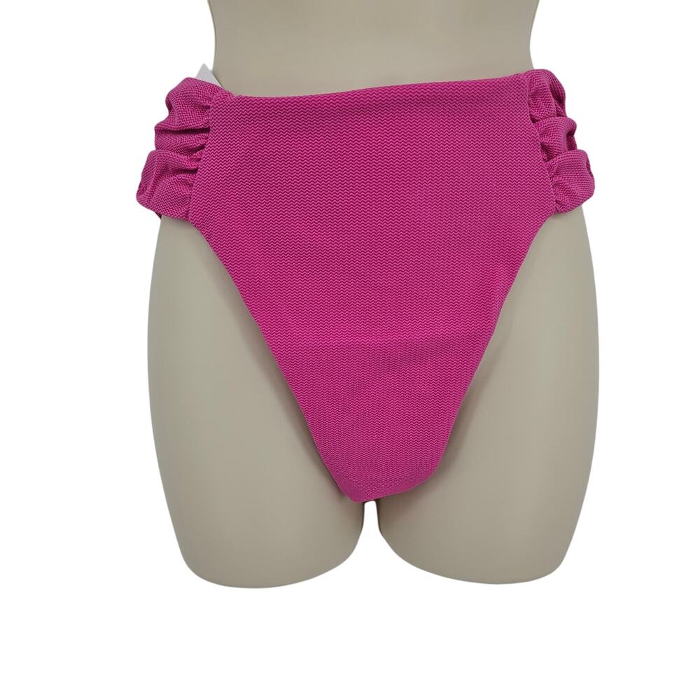 Andie Swim Womans size S The Ruched Side Bikini Bottoms High Waisted Pink NEW